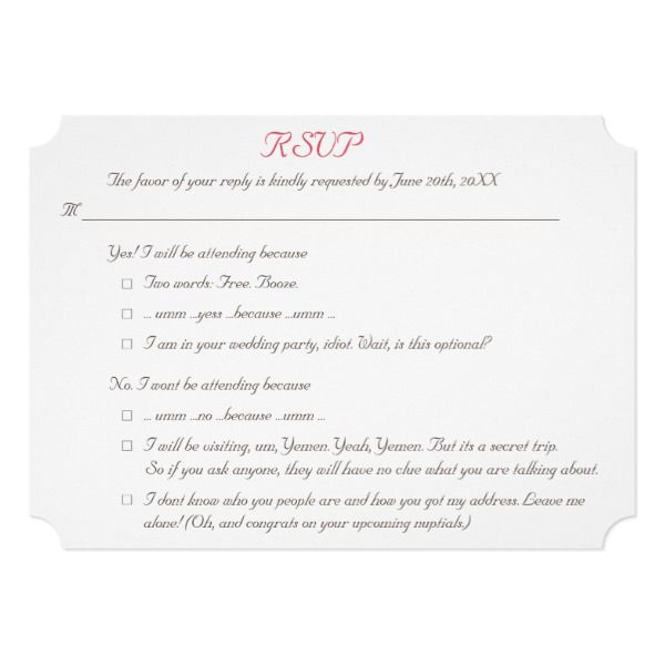 a wedding rsp response card with pink ink