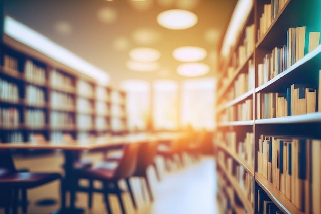 an empty library with rows of books on the shelves and chairs in front of them