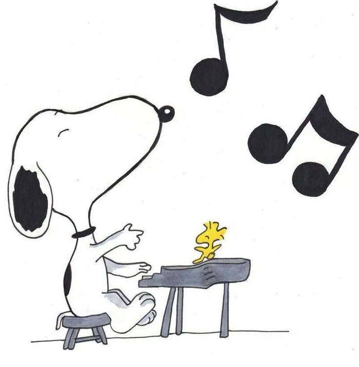 a cartoon dog playing with a toy duck in front of music notes and a table