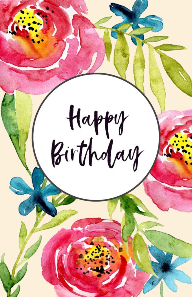 a happy birthday card with watercolor flowers