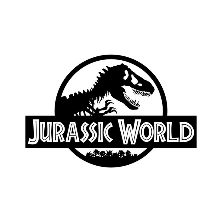 a black and white logo with the word,'jurassic world'on it in front of