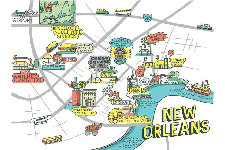 A Gleefully Gluttonous Long Weekend in New Orleans | Illustrated map ...