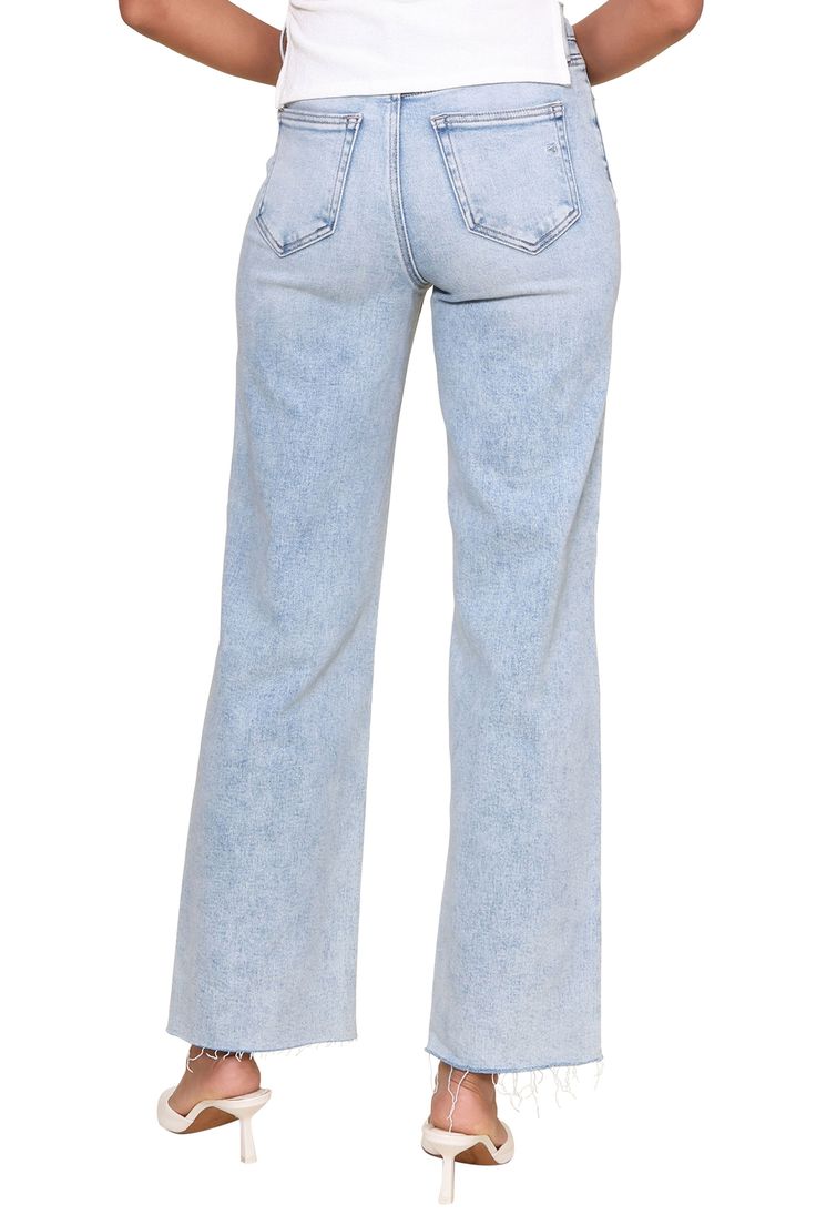 Experience elevated style with the Med Wash Distressed High Rise jeans. Featuring a high waistline, medium wash denim, and scissor cut hems, these jeans are perfect for a night out when paired with your favorite bodysuit and heels. The distressing throughout adds a touch of edginess to your look. Model is 5'10" and wearing a size 25 93% Cotton, 5% Polyester, 2% Spandex Machine wash cold Hang or line dry Scissor Cut, Elevated Style, The Medium, High Rise Jeans, Night Out, High Rise, Spandex, Heels, How To Wear