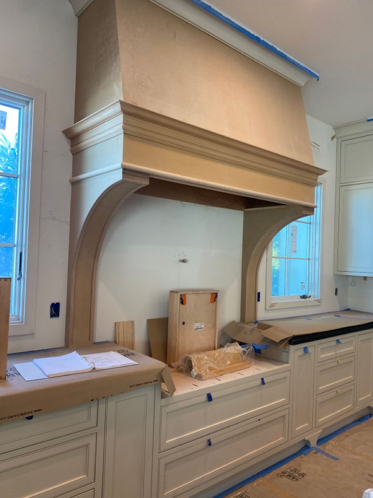 the kitchen is being remodeled and ready to be used as a new countertop for the oven