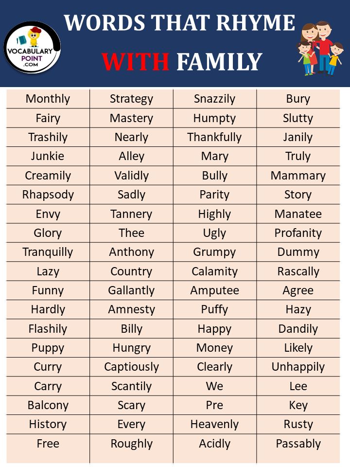 Words That Rhyme With Family in 2023 | Rhymes, Rhyming words, Vocabulary