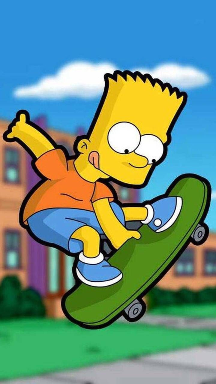 the simpsons is doing tricks on his skateboard