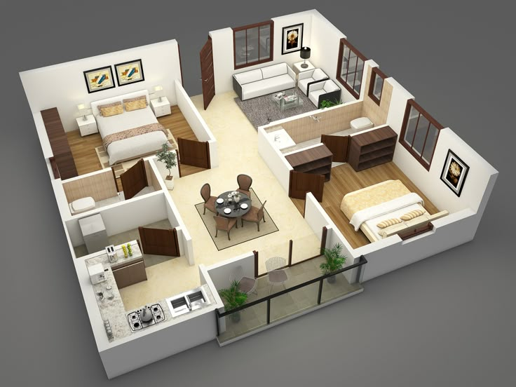 the floor plan of a two bedroom apartment with living room, dining area and kitchen