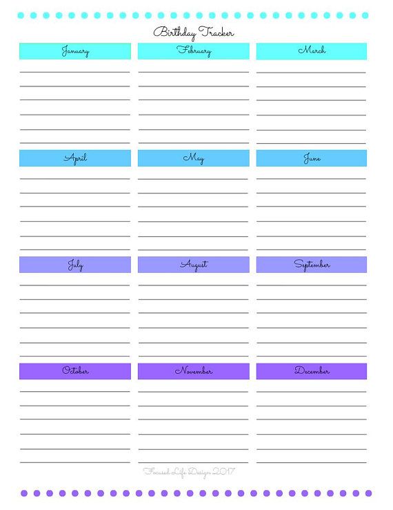 Free Editable Birthday List Template Word