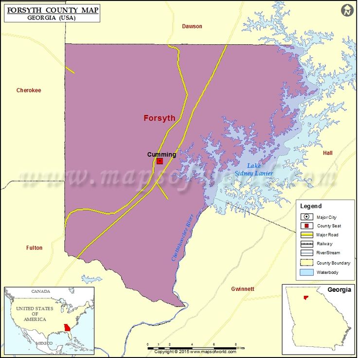 a map showing the location of forsyth county, north carolina and surrounding areas that are highlighted in red