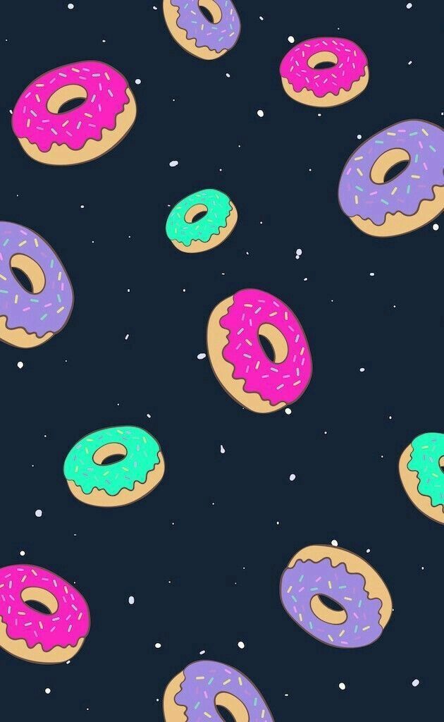 colorful donuts with sprinkles on a dark blue background seamless wallpaper