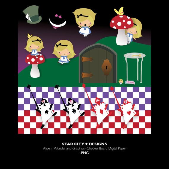 Alice in Wonderland and Checker Board Digital by StarcityDesigns, $4.00 Checker Board, Star City, City Design, Alice In Wonderland, Digital Paper, Graphic Design, Handmade Gifts, Fictional Characters, Design