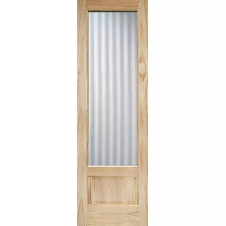 8'0" Tall Reed Glass Pine Interior Wood Door Reeded Pantry Door, Pantry Door With Frit Glass, Modern Office Doors, Interior Door With Glass Panel, Reeded Glass Pantry Door, French Office Doors, Pantry Doors Modern, Pantry Doors With Glass Panels, Pocket Doors With Glass Panels