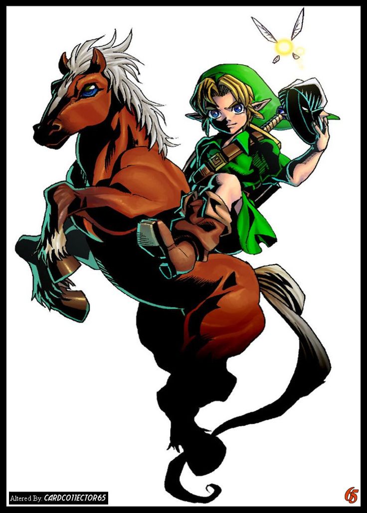 the legend of zelda riding on top of a horse