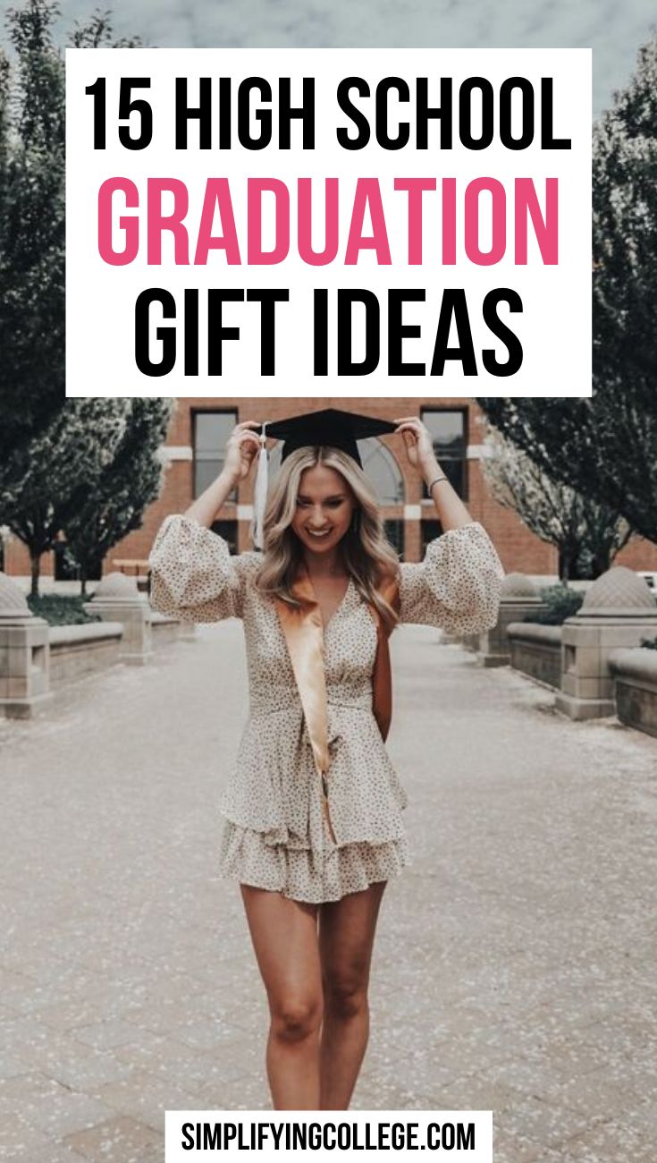 a girl with an umbrella over her head and the words 15 high school graduation gift ideas for girls