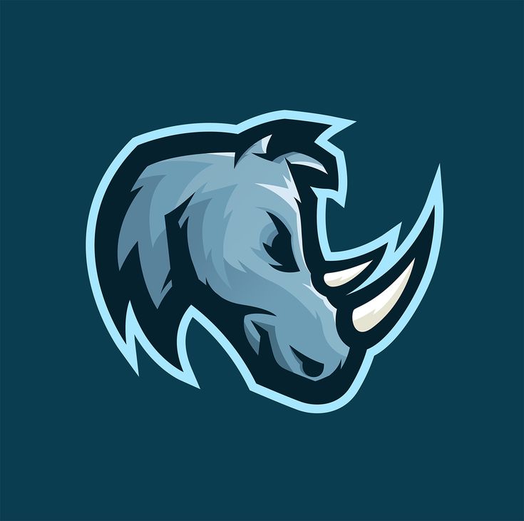 the rhino logo on a dark background with blue and white colors, it looks like an animal