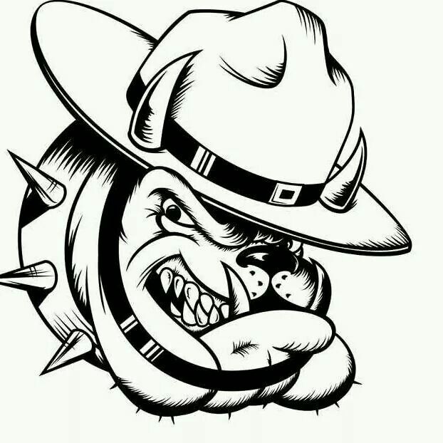 a black and white drawing of an angry clown wearing a hat with his mouth open