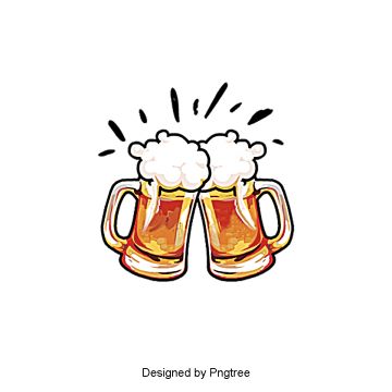 two mugs of beer with foamy bubbles are shown in this hand drawn illustration