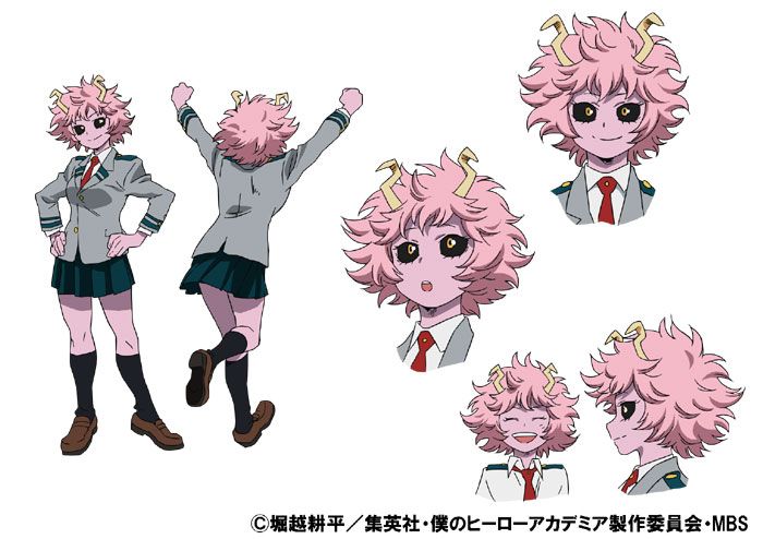 an anime character with pink hair and various poses