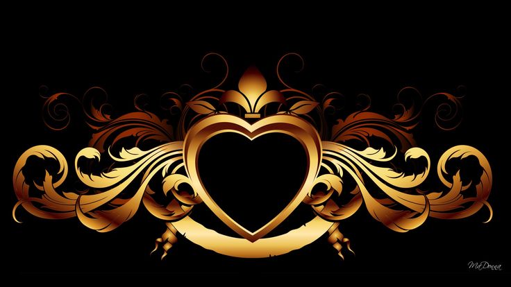 an ornate gold heart frame on a black background