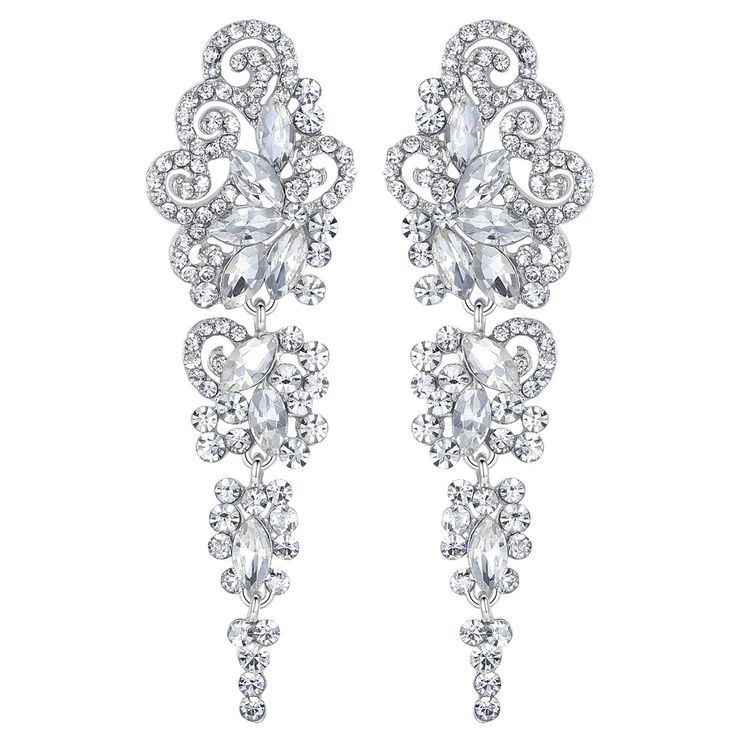 PRICES MAY VARY. ✦MATERIAL✦ This gorgeous chandelier earring is made of environmental alloy with Austrian crystals and sparkle 888 rhinestones inlay. They are safe for sensitive ears. 100% NICKEL-FREE AND HYPOALLERGENIC. ✦ SAFE TO WEAR ✦ Size: 3" (L)* 1" (W). Each piece weight: 0.28 oz. It is Sturdy and Handmade. You can comfortably wear these silver crystal sparkle earrings all day long.LEAD-FREE,NICKEL-FREE,MERCURY-FREE AND HYPOALLERGENIC ✦ UNIQUE DESIGN ✦ This wedding bridal earrings is cute, Best Gift For Bride, Long Bridal Earrings, Ladies Gifts, Bridal Earrings Chandelier, Jewelry Star, Crystal Earrings Wedding, Crystal Bridal Earrings, Clear Earrings, Headpiece Jewelry