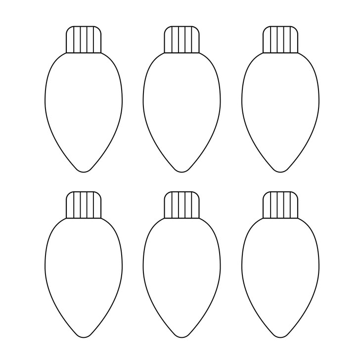 six christmas ornament shapes in black and white