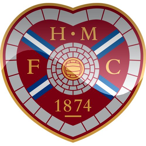 the heart shaped badge is shown in red, white and blue with words h m f c