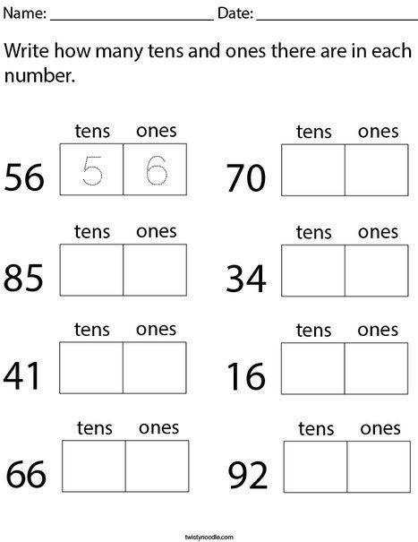 Write How Many Tens and Ones are in each Number Math Worksheet - Twisty ...