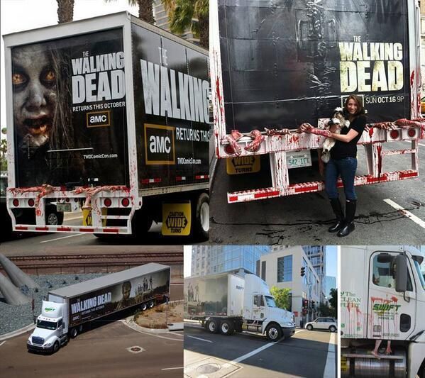 the walking dead truck is parked on the side of the road and it's been decorated for halloween