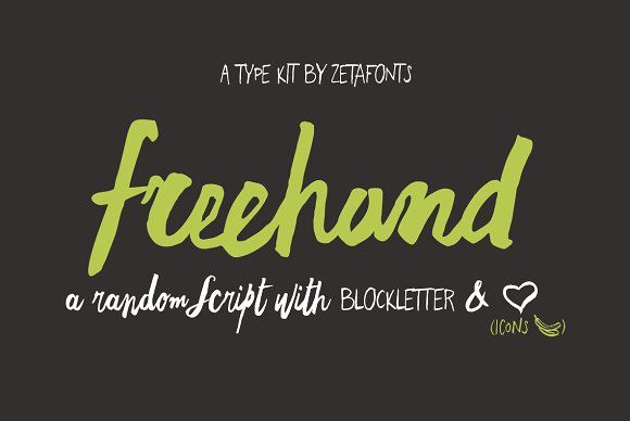 a handwritten font that reads, freehand and it is in green on a black background