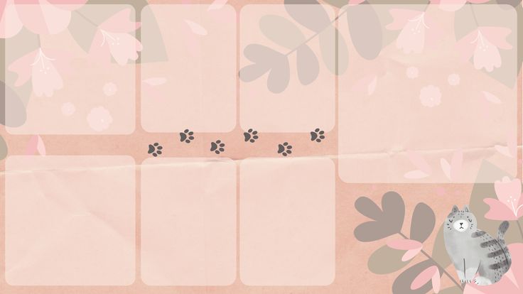 a cat is sitting on top of a pink flowered paper with flowers and leaves