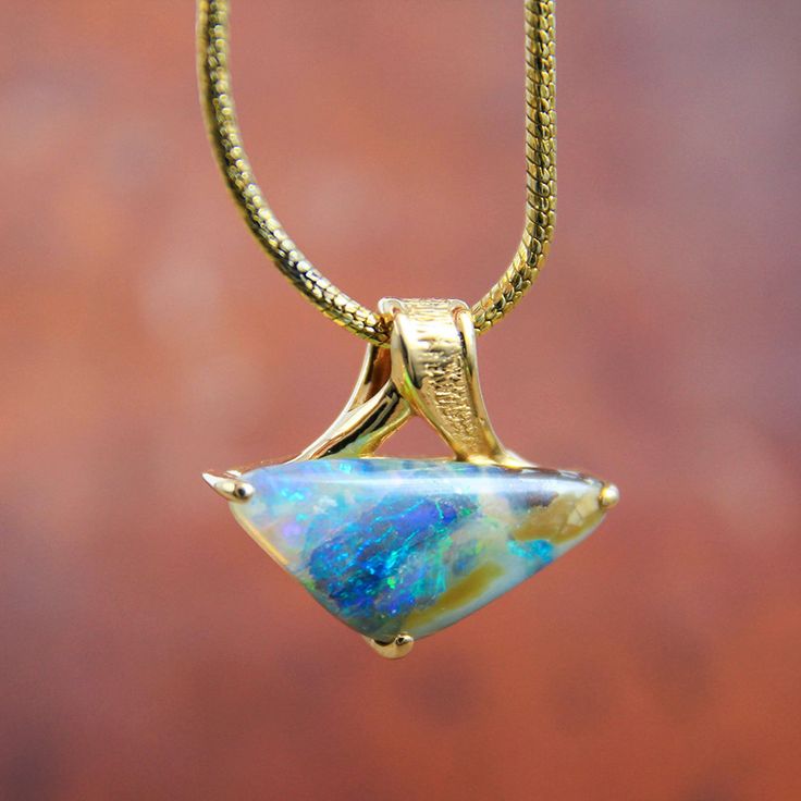 Unique Solid Boulder Opal Pendant 14K Yellow Gold Natural | Etsy Boulder Opal Jewelry, Faberge Jewelry, Gold Jewelry Outfits, Boulder Opal Pendant, Metal Clay Jewelry, Tiffany Jewelry, Gold Jewelry Indian, Rose Gold Jewelry, Australian Opal