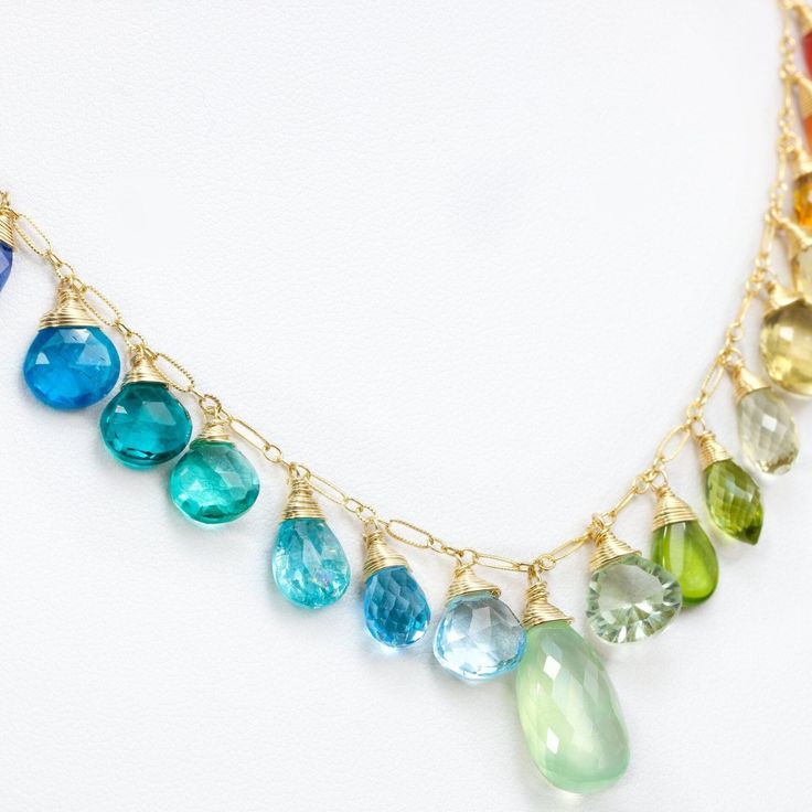 Rainbow Gemstone Necklace Precious Stone Necklace Multi Gemstone Drop Necklace Rainbow Necklace Statement Colorful Necklace SOLID GOLD 14K (27120 - 8) Multicolor Fine Jewelry Gemstones For Jewelry Making, Fine Jewelry Multicolor Gemstones For Jewelry Making, Multicolor Fine Gemstones For Jewelry Making, Multicolor Briolette Gemstones For Gifts, Multicolor Briolette Gemstones As A Gift, Multicolor Multi-stone Drop Jewelry, Multicolor Gemstone Accent Fine Jewelry Necklaces, Fine Jewelry Multicolor Gemstones With Accents, Colorful Gemstone Necklaces For Gifts