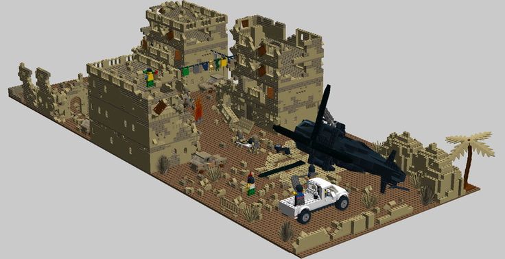 a lego model of a castle with a helicopter