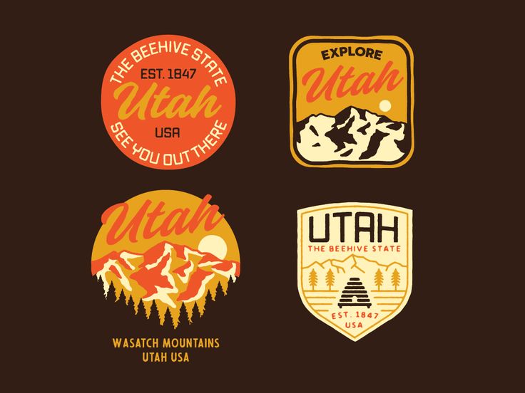 four stickers with the words utah and mountains