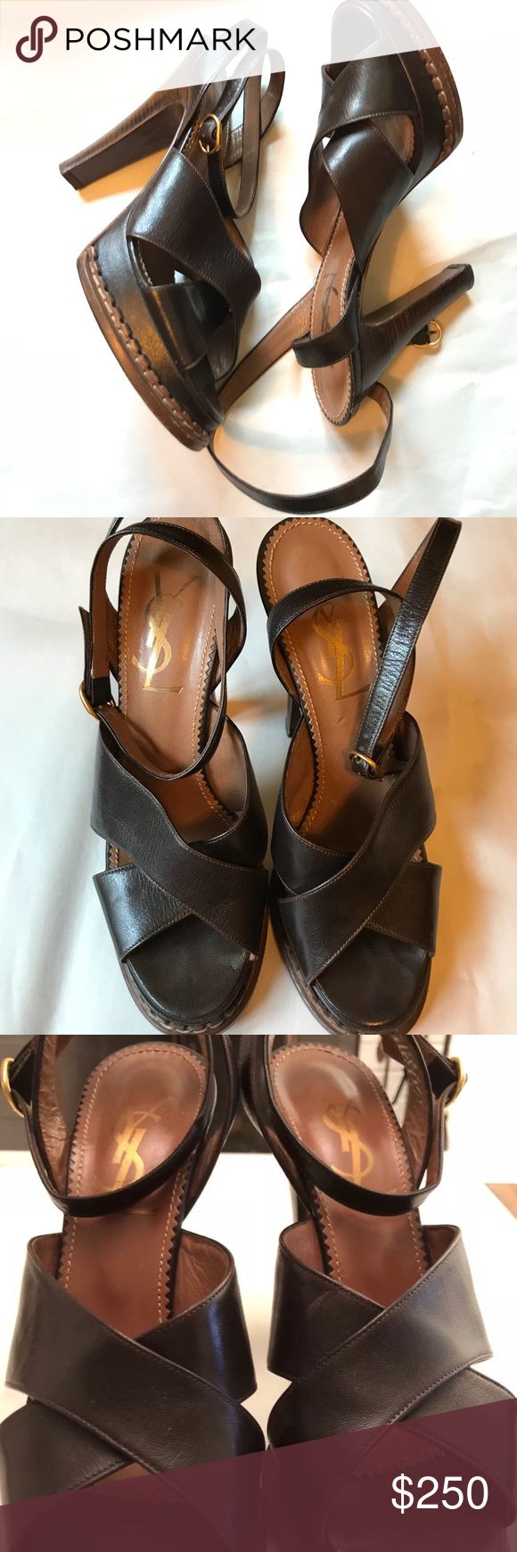 YSL strap platform brown leather heels 8 Excellent condition Yves Saint Laurent Shoes Heels Good Heels, Ysl Heels, Yves Saint Laurent Shoes, Brown Leather Heels, Saint Laurent Shoes, Leather Heels, Shoes Women Heels, Yves Saint Laurent, Brown Leather