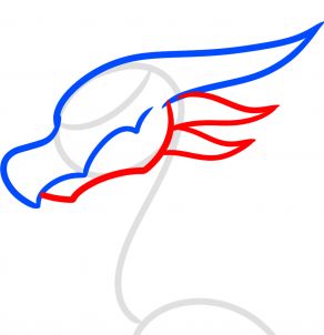 an eagle head with red, white and blue lines on it's wings is shown