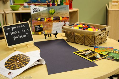 the table is set up with books and toys