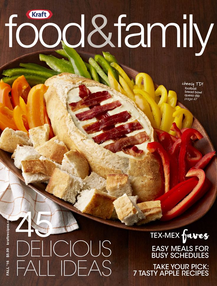 the cover of food and family magazine with an image of a plate of food on it