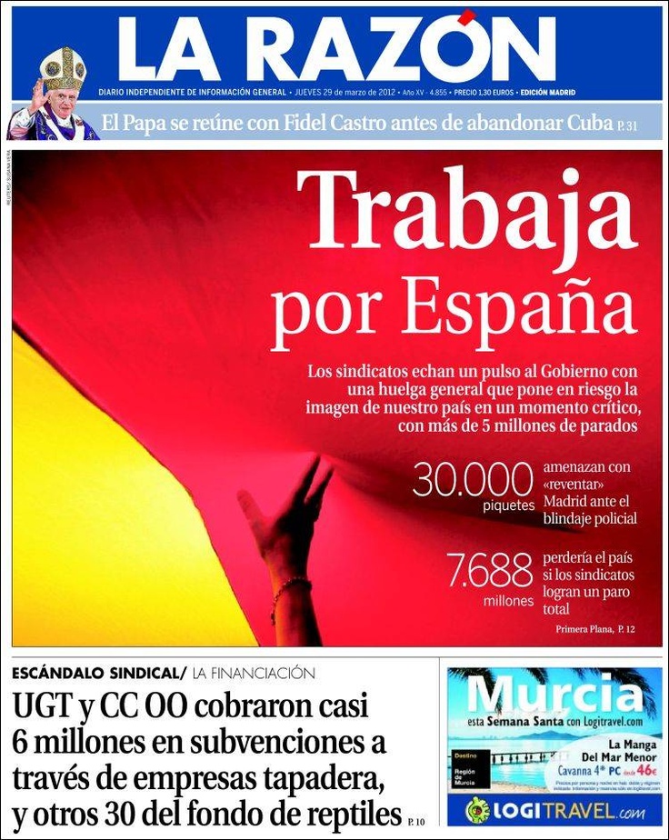 the front page of a spanish newspaper