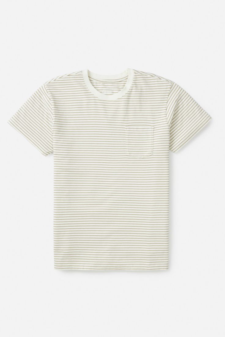 Introducing the Finley Pocket Tee - a modern take on the classic stripe knit tee that embodies the free-spirited surf culture of the 60's. Made with premium cotton, this tee ensures an ultra soft and comfortable feel. 100% Cotton yarn dye knit Left chest pocket Garment washed | Finley Pocket Tee Shirt Men's Size Large Cotton in Aluminum | Casual Surf Clothing by Katin Pocket Tee Shirts, Surf Clothing, Surf Culture, Surf Outfit, Engagement Photo Outfits, Photo Outfit, Mens Tee Shirts, Horizontal Stripes, Free Spirited