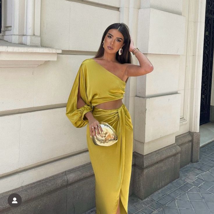 New With Tags Size Medium Wedding Guest Destination Dress, Destination Wedding Guest Outfit, Socialite Style, Yellow Gown, Silk Satin Dress, Zara Gold, Asymmetric Dress, Dress Women Elegant, Elegant Chic