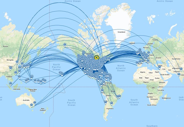 the world map with many different routes in blue and yellow, including two lines that are connected