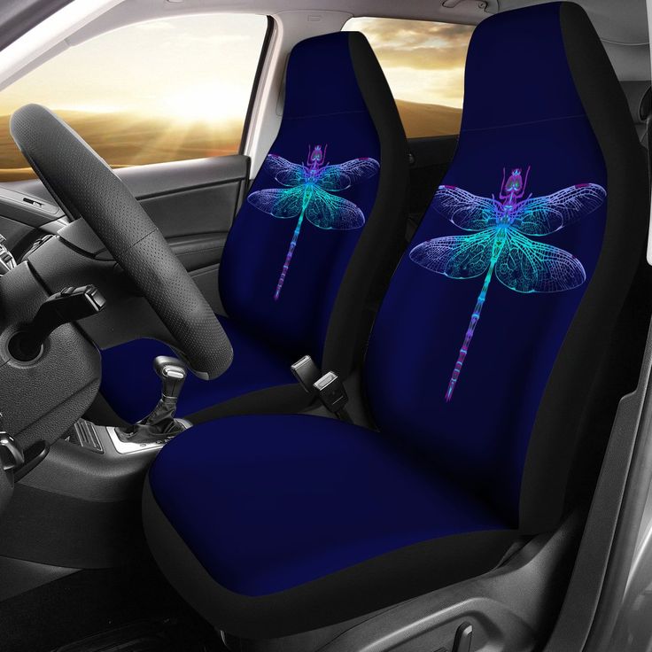 two blue dragonflies sitting on the back seat of a car