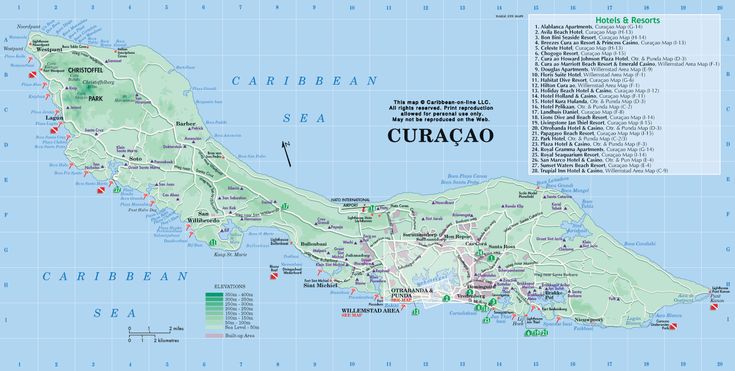 a map of curacao with the capital and major cities on it's borders