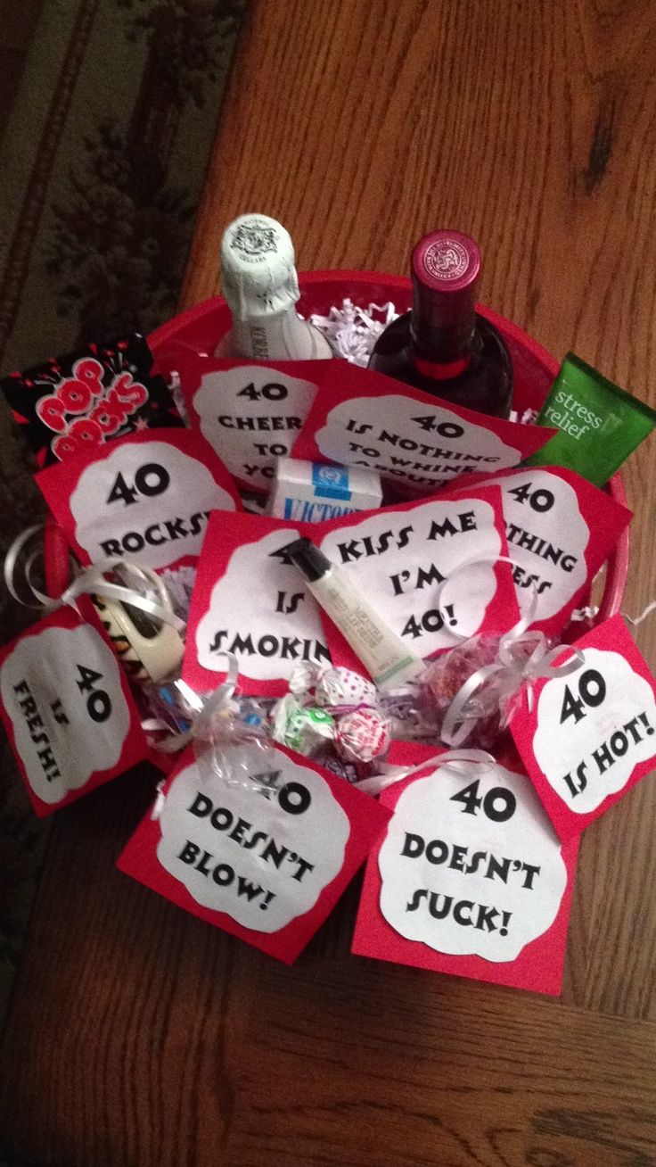 40 Birthday Gift Basket Ideas 40th Birthday Gifts Diy, Funny 40th Birthday Gifts, Birthday Gift Basket Ideas, 40 Rocks, Funny 60th Birthday Gifts, 40th Birthday Wine, 40th Birthday Gift Ideas, 40th Birthday Men, Family Gift Baskets