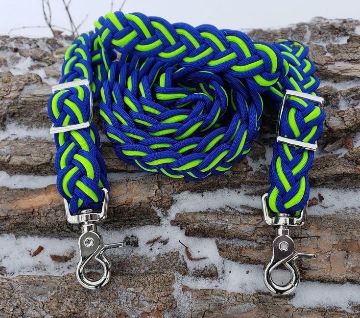 Adjustable Horse Reins 9 Strand Paracord Horse Tack - Lime and Blue by RockyMountainCord on Etsy Paracord Horse Tack, Barrel Racing Tack Sets, Horse Projects, Horse Reins, Galaxy Bedroom, Equestrian Equipment, Horse Reining, Paracord Ideas, Barrel Racing Tack