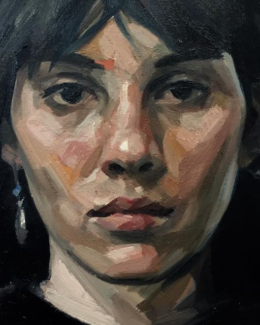 an oil painting of a woman's face