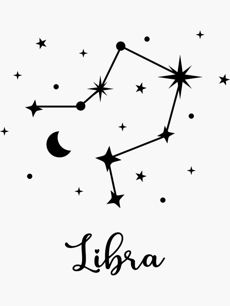 the zodiac sign libra with stars and crescents in black on a white ...