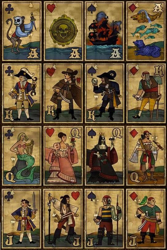 an image of playing cards with pirate characters on them and the symbols for each card