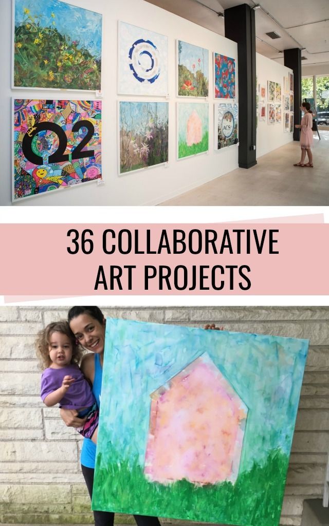 two pictures with the words,'3 collaboration art projects'and an image of a woman holding a child in her arms